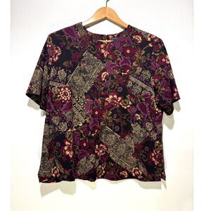 Laura Scott blouse top dark romantic burgundy floral ghinsigoth casual women 18W